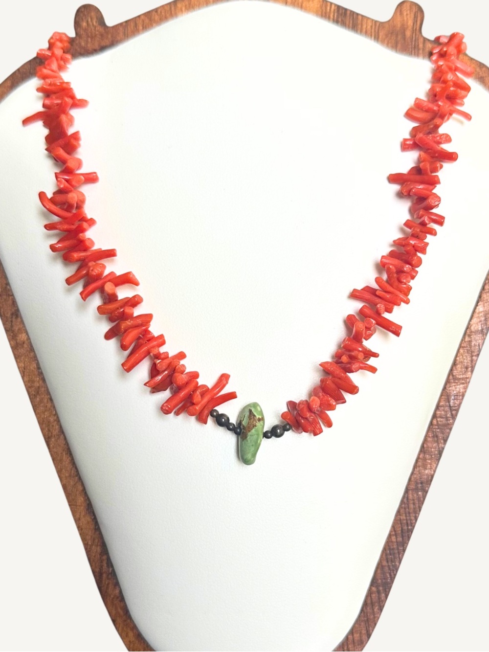 Natural Red Coral Turquoise Sterling Necklace 17 Inch